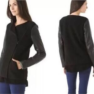 Vince. Wool &‎ Leather Sleeve Black MOTO Jacket Travel Outdoor Women's Small